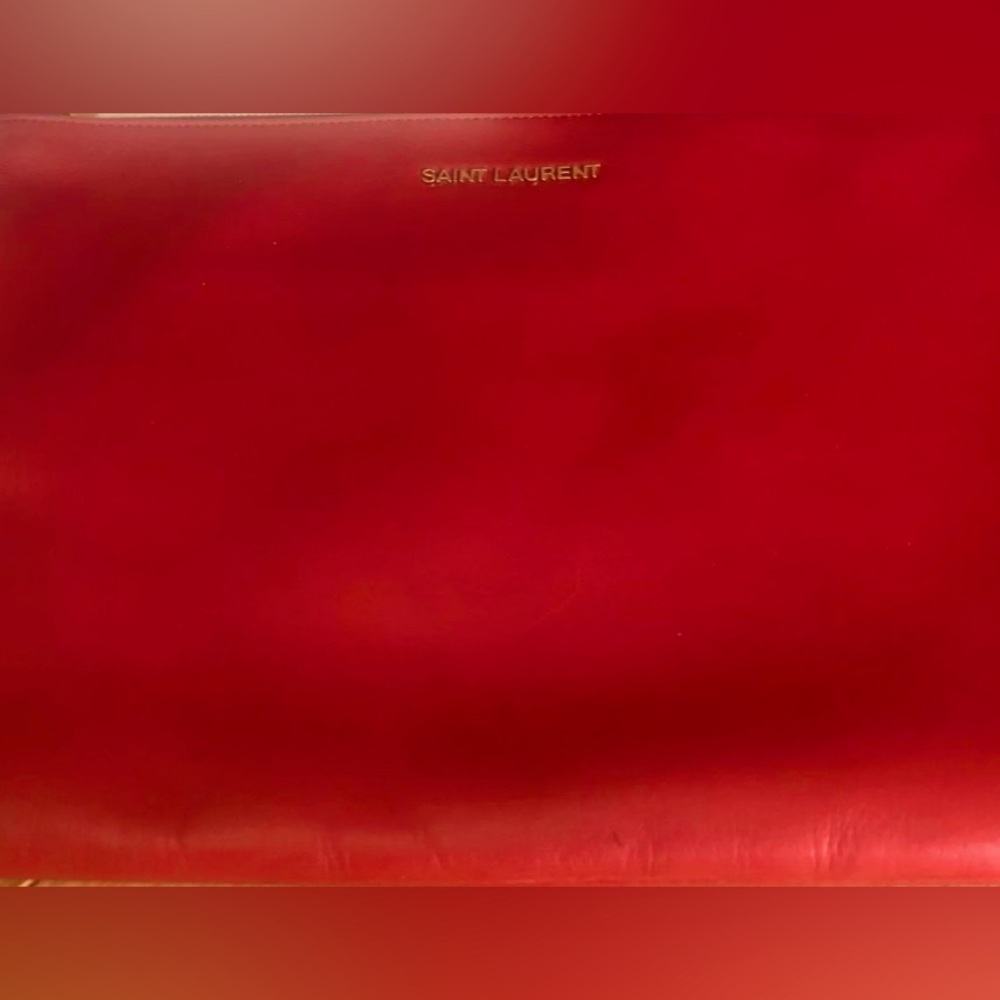 Saint Laurent Leather Pouch Cherry Red iPad Case Tablet Case Clutch Zippered Bag - Picture 8 of 9